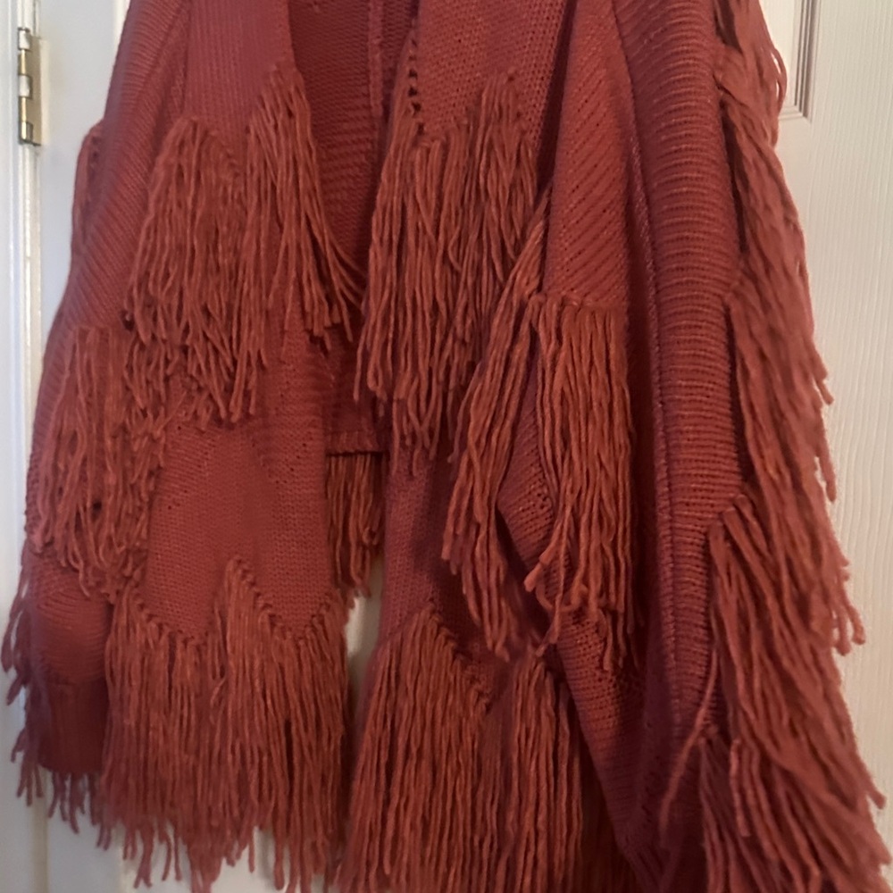 Vici Terracotta Fringed Cardigan - Picture 5 of 8